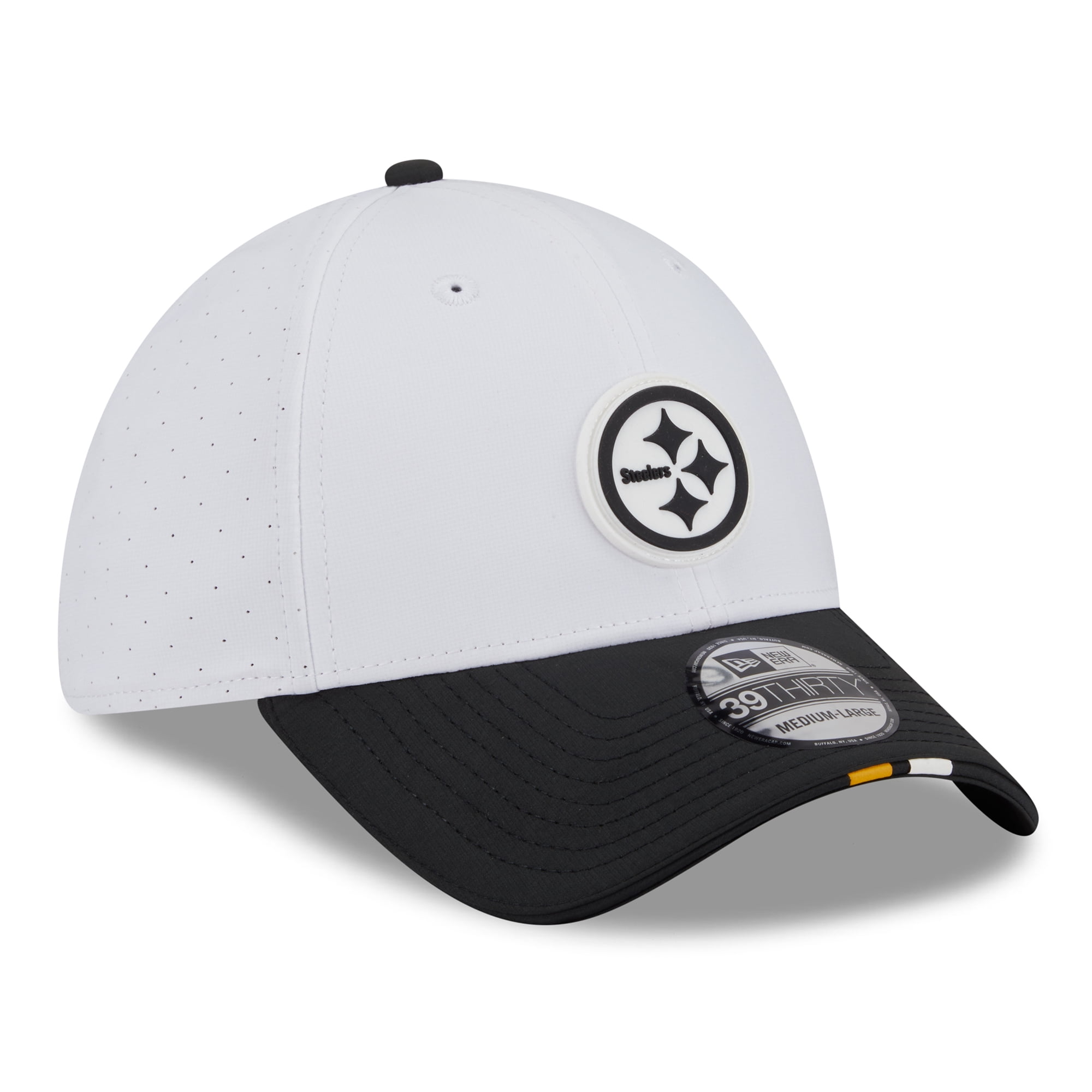 Men s New Era  White/Black Pittsburgh Steelers 2025 NFL Training Camp 39THIRTY Flex Hat