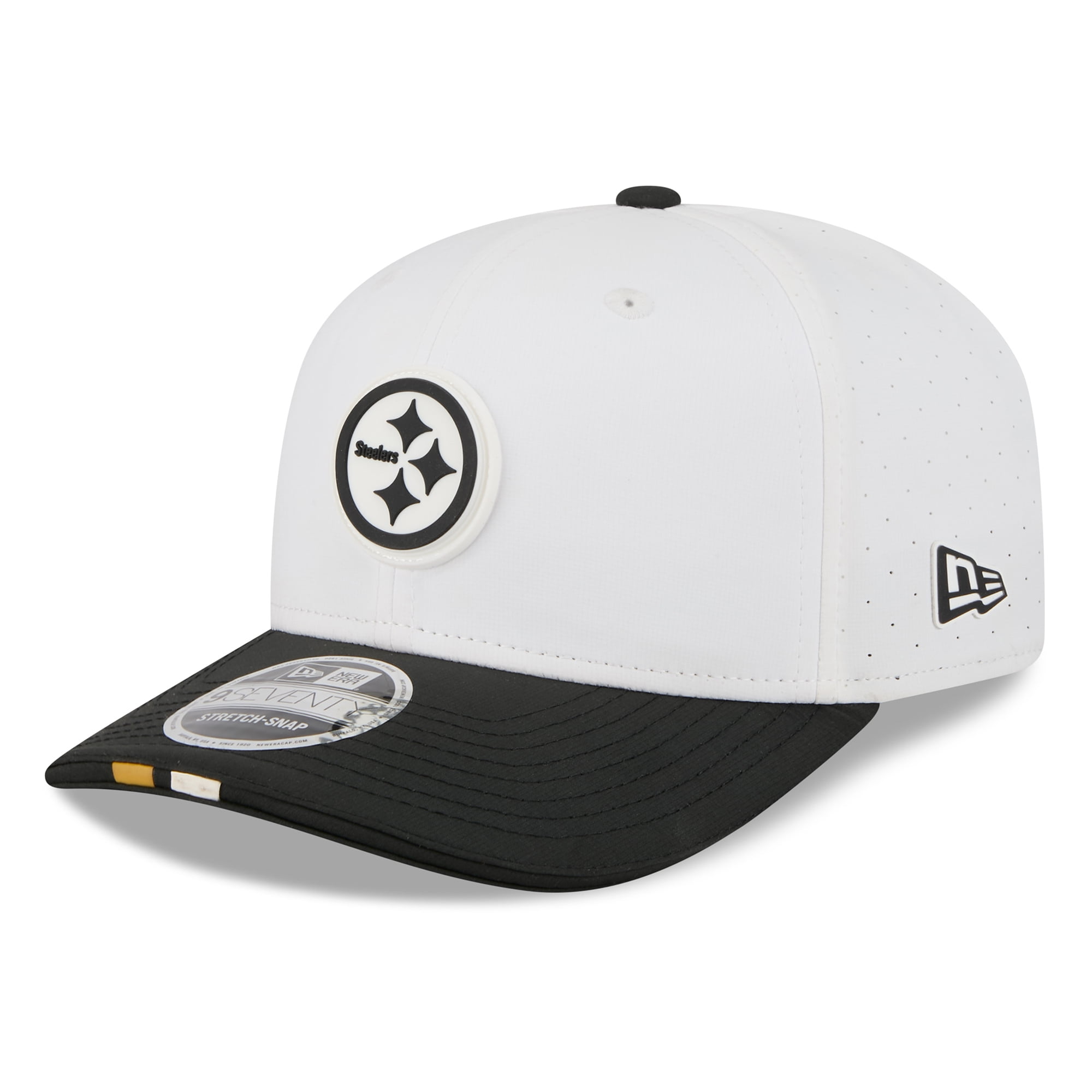 Men s New Era  White/Black Pittsburgh Steelers 2025 NFL Training Camp 9SEVENTY Adjustable Hat
