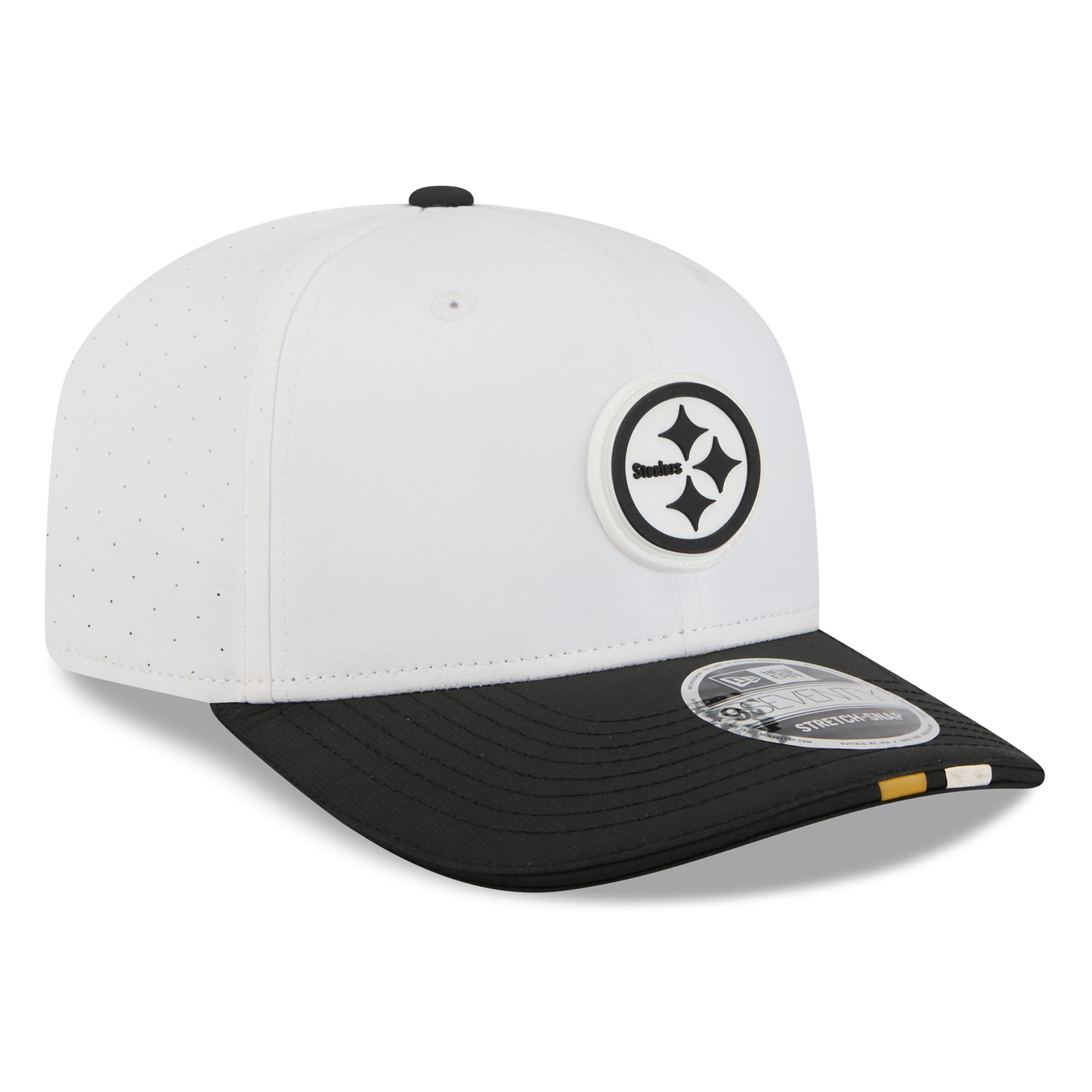Men s New Era  White/Black Pittsburgh Steelers 2025 NFL Training Camp 9SEVENTY Adjustable Hat