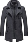 Men s Thermal Single Breasted Wool Blend Coat Business Peacoat Detachable Zipper