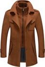 Men s Thermal Single Breasted Wool Blend Coat Business Peacoat Detachable Zipper
