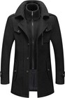 Men s Thermal Single Breasted Wool Blend Coat Business Peacoat Detachable Zipper