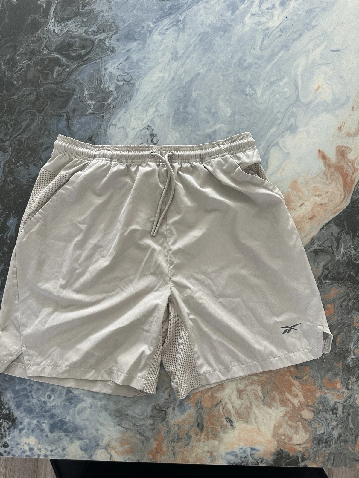 Men s light gray Reebok running lightweight shorts size large