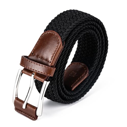 Mens Belt  Canvas Elastic Fabric Woven Stretch Multicolored Braided Belts for Golf Casual Pants Shirts Jeans