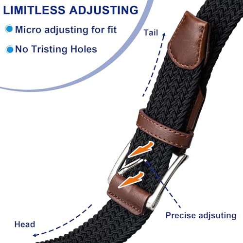 Mens Belt  Canvas Elastic Fabric Woven Stretch Multicolored Braided Belts for Golf Casual Pants Shirts Jeans