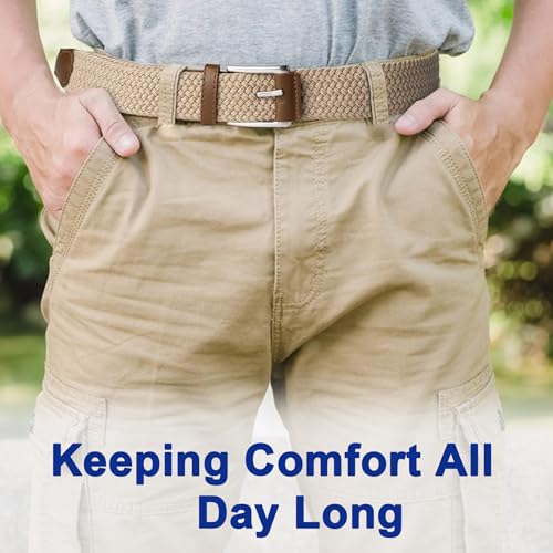 Mens Belt  Canvas Elastic Fabric Woven Stretch Multicolored Braided Belts for Golf Casual Pants Shirts Jeans