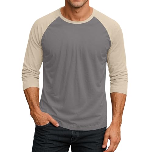Mens Comfortable 3/4 Sleeve Shirts Classic Crewneck Raglan Tops Fall Big and Tall Shirt Color Blocked Clothes