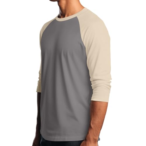 Mens Comfortable 3/4 Sleeve Shirts Classic Crewneck Raglan Tops Fall Big and Tall Shirt Color Blocked Clothes