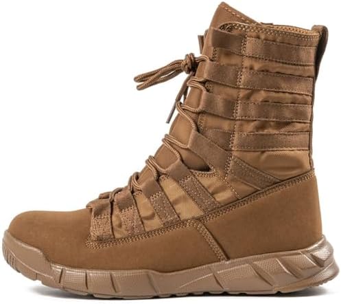 Mens Leather High Top Lace Up Military Tactical Boots With Side Zipper Lightweight Non Slip Rubber Outsole Desert Combat Boots For Backpacking Travel Army Jungle Hunting