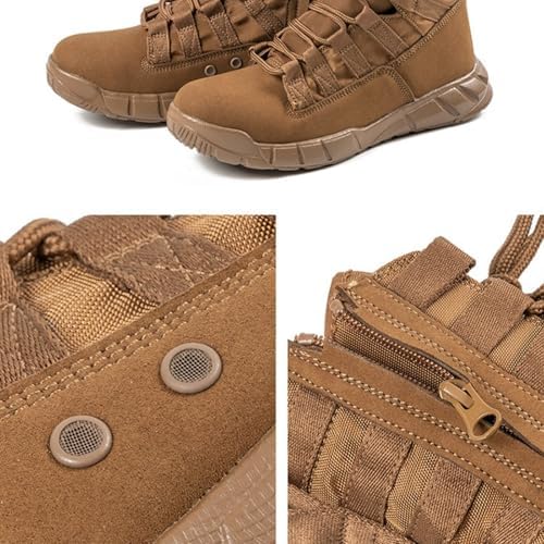 Mens Leather High Top Lace Up Military Tactical Boots With Side Zipper Lightweight Non Slip Rubber Outsole Desert Combat Boots For Backpacking Travel Army Jungle Hunting