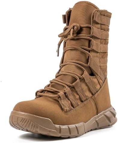Mens Leather High Top Lace Up Military Tactical Boots With Side Zipper Lightweight Non Slip Rubber Outsole Desert Combat Boots For Backpacking Travel Army Jungle Hunting