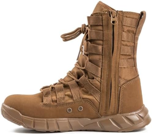 Mens Leather High Top Lace Up Military Tactical Boots With Side Zipper Lightweight Non Slip Rubber Outsole Desert Combat Boots For Backpacking Travel Army Jungle Hunting