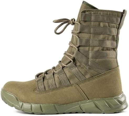 Mens Leather High Top Lace Up Military Tactical Boots With Side Zipper Lightweight Non Slip Rubber Outsole Desert Combat Boots For Backpacking Travel Army Jungle Hunting
