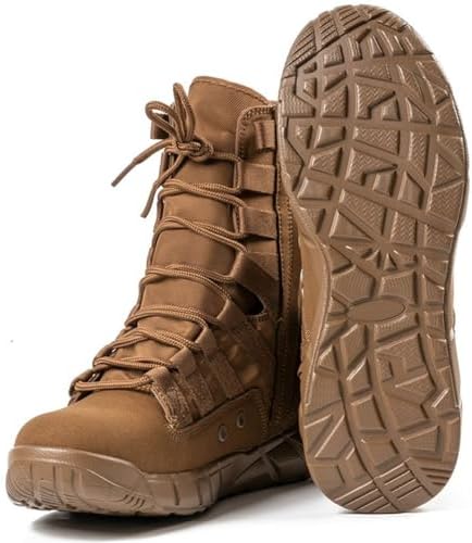 Mens Leather High Top Lace Up Military Tactical Boots With Side Zipper Lightweight Non Slip Rubber Outsole Desert Combat Boots For Backpacking Travel Army Jungle Hunting