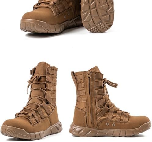 Mens Leather High Top Lace Up Military Tactical Boots With Side Zipper Lightweight Non Slip Rubber Outsole Desert Combat Boots For Backpacking Travel Army Jungle Hunting