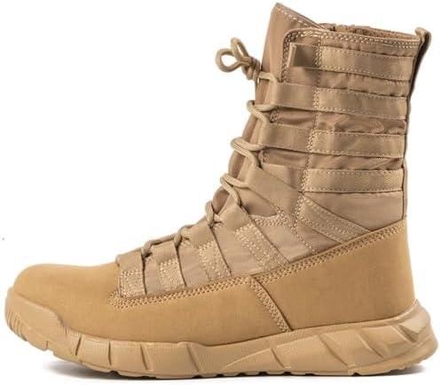 Mens Leather High Top Lace Up Military Tactical Boots With Side Zipper Lightweight Non Slip Rubber Outsole Desert Combat Boots For Backpacking Travel Army Jungle Hunting
