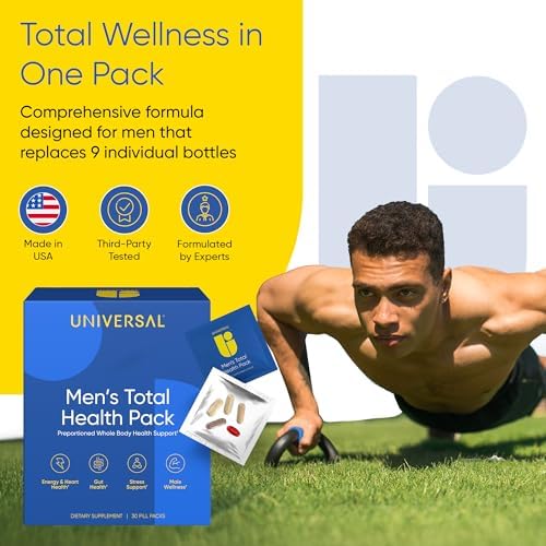 Mens Total Health Daily Vitamin Packs   22 Essential Minerals & Vitamins for Men  All in One Multivitamin Supplement for Energy  Stress Support  Heart  Gut Health with Krill Oil  Adaptogens   30 Pack