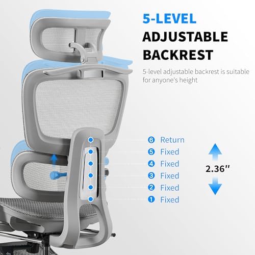 Mesh Ergonomic Office Chair with Footrest High Back Mesh Gaming Chair with Lumbar Support Adjustable Headrest and Armrests for Home Office Desk Chair  Modern  Grey 