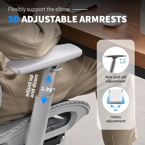 Mesh Ergonomic Office Chair with Footrest High Back Mesh Gaming Chair with Lumbar Support Adjustable Headrest and Armrests for Home Office Desk Chair  Modern  Grey 