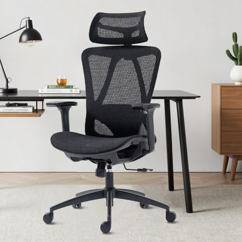 Mesh Ergonomic Office Chair with Footrest High Back Mesh Gaming Chair with Lumbar Support Adjustable Headrest and Armrests for Home Office Desk Chair  Modern  Grey 