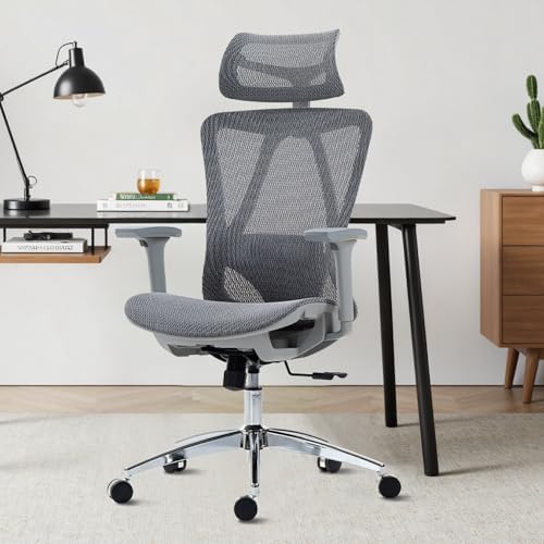 Mesh Ergonomic Office Chair with Footrest High Back Mesh Gaming Chair with Lumbar Support Adjustable Headrest and Armrests for Home Office Desk Chair  Modern  Grey 
