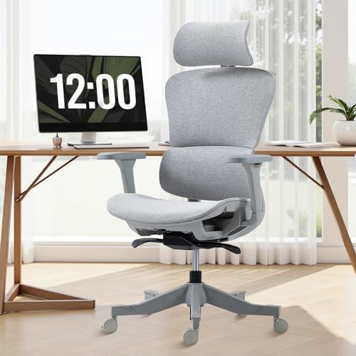 Mesh Ergonomic Office Chair with Footrest High Back Mesh Gaming Chair with Lumbar Support Adjustable Headrest and Armrests for Home Office Desk Chair  Modern  Grey 
