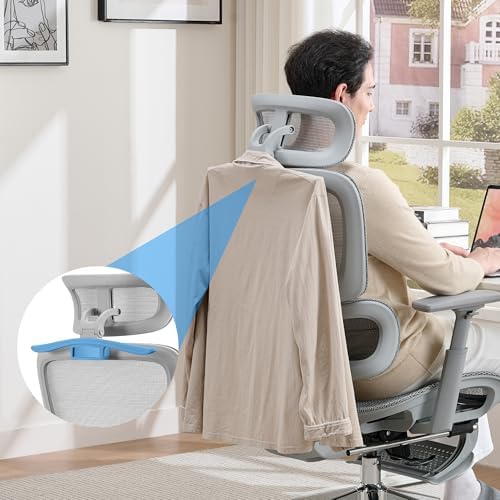 Mesh Ergonomic Office Chair with Footrest High Back Mesh Gaming Chair with Lumbar Support Adjustable Headrest and Armrests for Home Office Desk Chair  Modern  Grey 