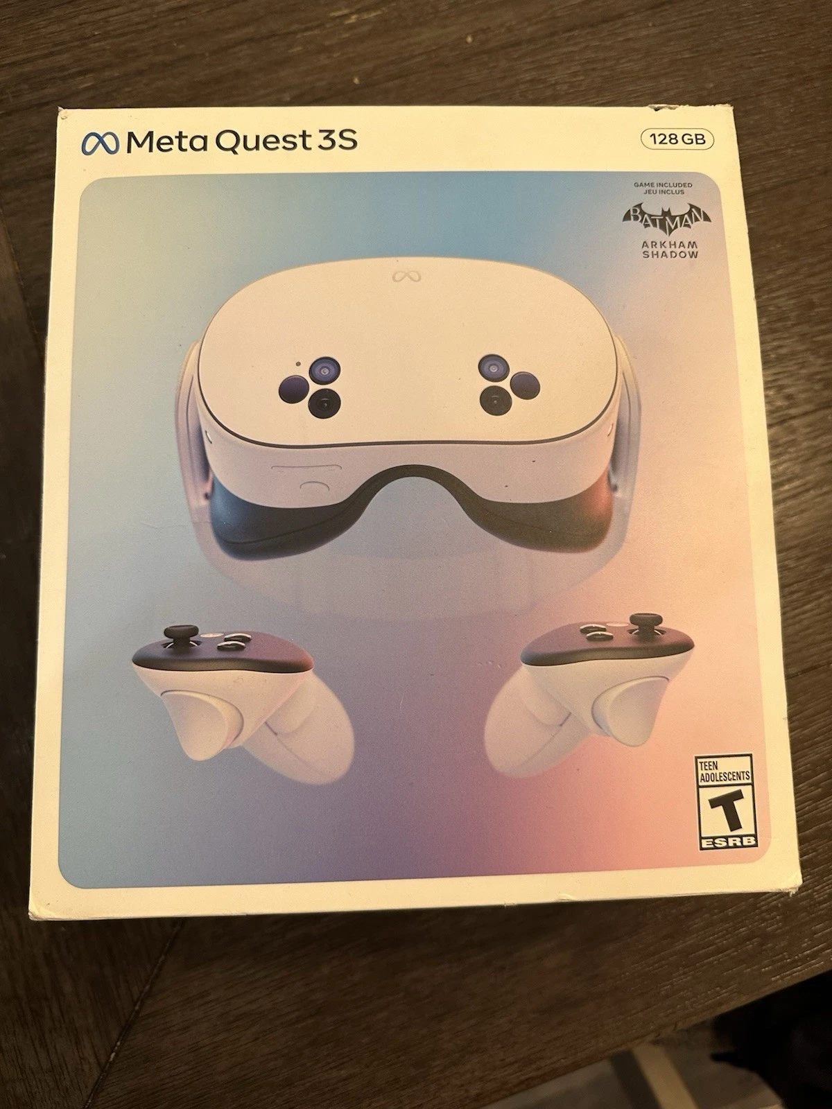 Auriculares de realidad virtual Meta Quest 3S de 128 GB con mandos y accesorios.