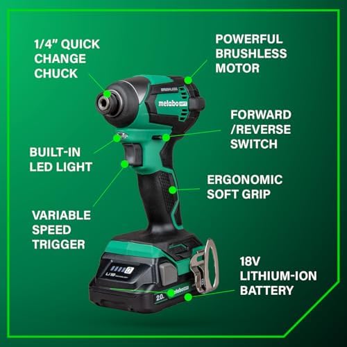 Metabo HPT 18V MultiVolt Cordless Brushless Driver Drill & Impact Driver Combo Kit  Power Tool Kit  2 Lithium Ion Metabo HPT Batteries and Charger  High Torque  Compact Lightweight Design  KC18DEXQB