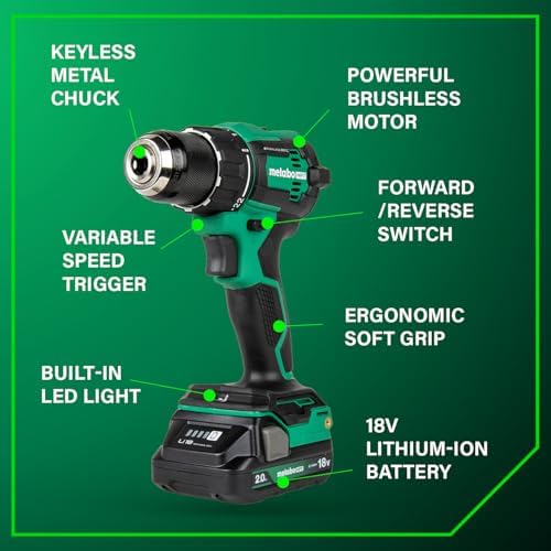 Metabo HPT 18V MultiVolt Cordless Brushless Driver Drill & Impact Driver Combo Kit  Power Tool Kit  2 Lithium Ion Metabo HPT Batteries and Charger  High Torque  Compact Lightweight Design  KC18DEXQB