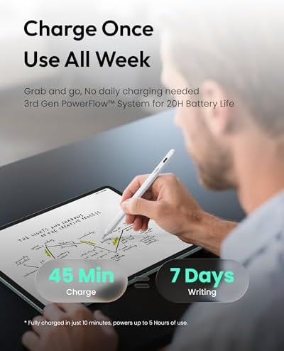 Metapen Pencil Air8 Pro for iPad 2018 2026  Ultra Quiet  2X Fast Charging  Palm Rejection Stylus Pen for iPad a16/11/10/9/8/7/6th Gen  Pro 12 9/11/13 inch M4  Air 3/4/5/M2/M3/M4  Mini 5/6th