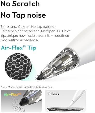 Metapen Pencil Air8 Pro for iPad 2018 2026  Ultra Quiet  2X Fast Charging  Palm Rejection Stylus Pen for iPad a16/11/10/9/8/7/6th Gen  Pro 12 9/11/13 inch M4  Air 3/4/5/M2/M3/M4  Mini 5/6th