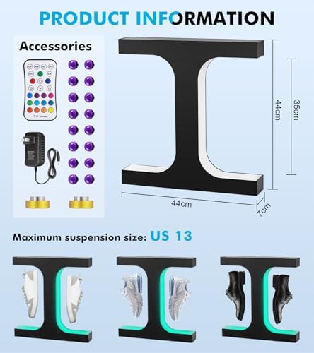 Meticuloso Levitating Shoe Display Stand  Hanging Shoe Rack LED Floating Shoe Display  for Shoe Weight <550g Magnetic Levitating Sneaker Stand for Shoes Collectors Advertising Exhibition Shoe