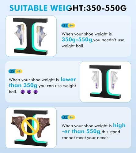 Meticuloso Levitating Shoe Display Stand  Hanging Shoe Rack LED Floating Shoe Display  for Shoe Weight <550g Magnetic Levitating Sneaker Stand for Shoes Collectors Advertising Exhibition Shoe