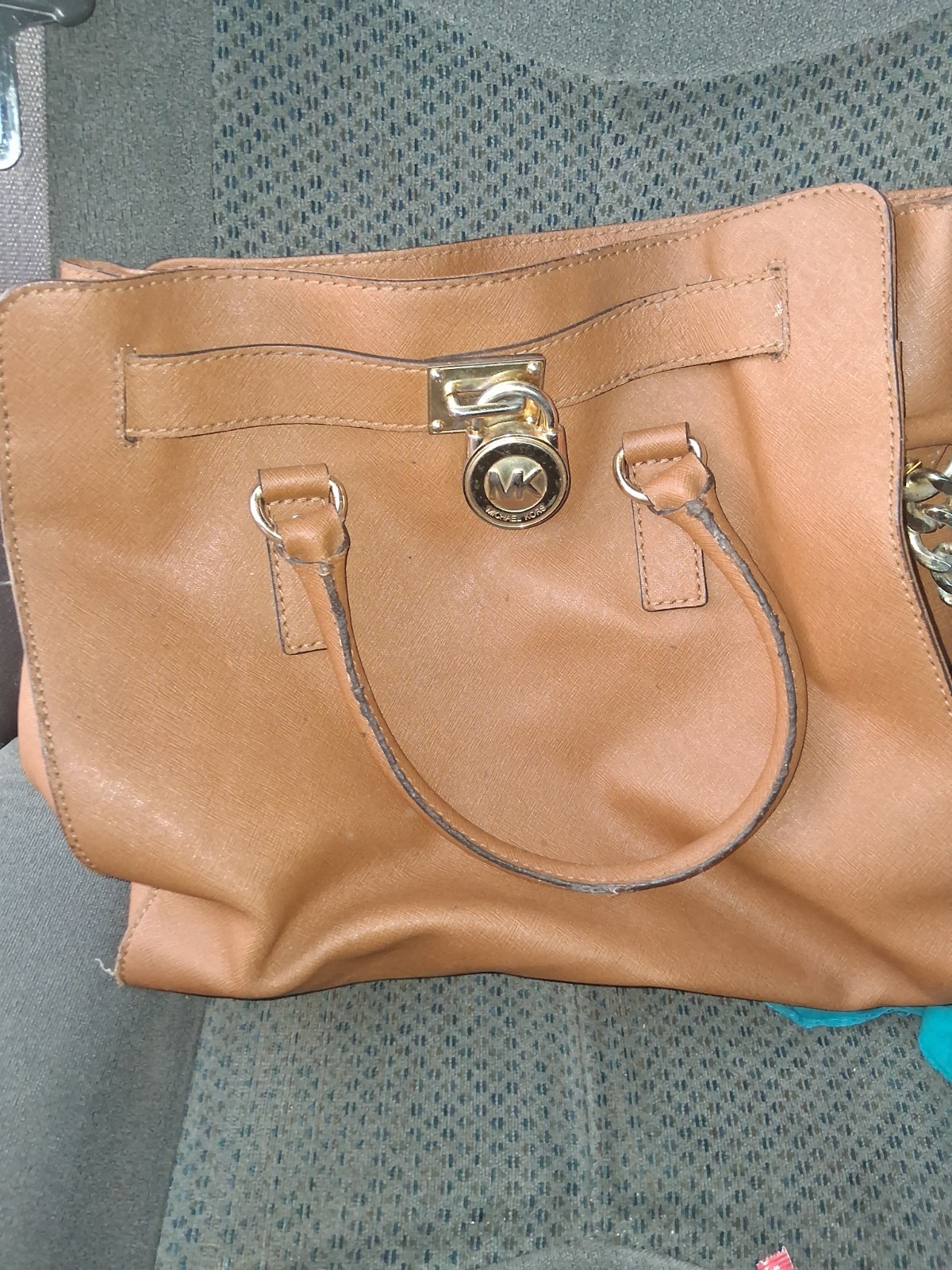 Michael Kors Brown Satchel Padlock Accent Gold Hardware Inner Pockets