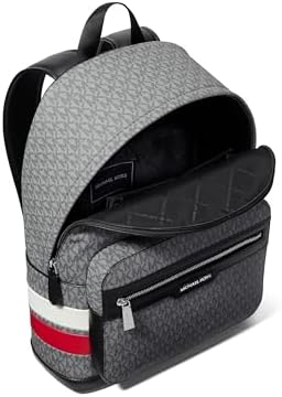 Michael Kors Malone Backpack  Silver Tone Hardware/Crimson Signature Stripe