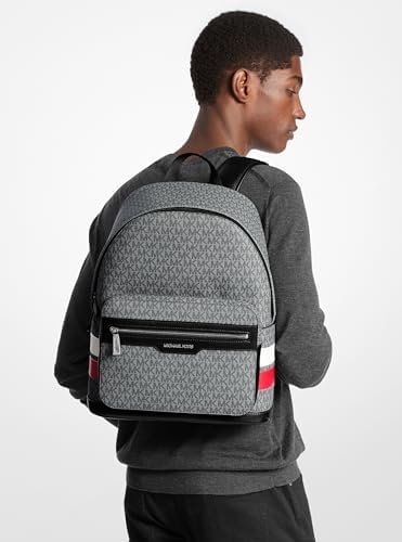 Michael Kors Malone Backpack  Silver Tone Hardware/Crimson Signature Stripe