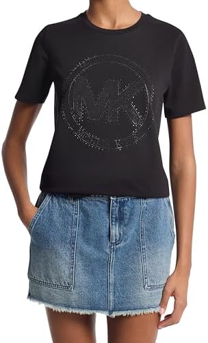 Michael Kors Womens Rhinestud MK Logo T Shirt