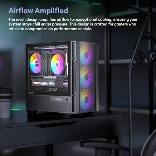 Micro ATX Case  4   120mm ARGB Non PWM Case Fans Pre Installed  MATX PC Case  Temper Glass Side Panel  with Type C  Black  Cypress 3 ARGB