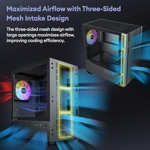 Micro ATX Case  4   120mm ARGB Non PWM Case Fans Pre Installed  MATX PC Case  Temper Glass Side Panel  with Type C  Black  Cypress 3 ARGB