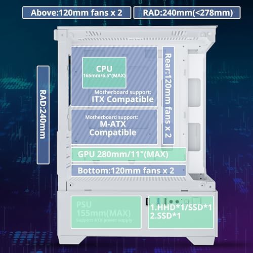 Micro ATX PC Case  Gaming MATX PC CASE with 3 PWM ARGB Fans Pre Installed  Type C Full View Dual Tempered Glass  Cpmputer CASE White