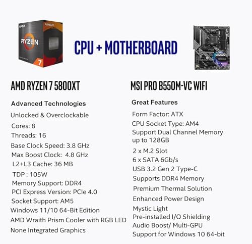 Micro Center AMD Ryzen 7 5800XT Desktop Processor with MSI MAG B550 Tomahawk MAX WiFi Gaming Motherboard  AM4  DDR4  PCIe 4 0  M 2  USB 3 2 Gen 2  Wi Fi 6E 