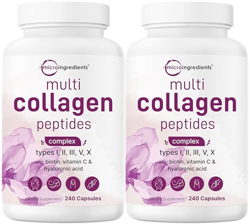 Micro Ingredients 2 Pack Multi Collagen Pills for Women & Men  480 Capsules   Type I  II  III  V  X   Hydrolyzed Peptides with Biotin  Hyaluronic Acid & Vitamin C   Hair  Skin  Nail & Joint Support