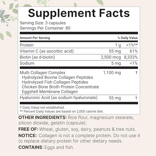 Micro Ingredients 2 Pack Multi Collagen Pills for Women & Men  480 Capsules   Type I  II  III  V  X   Hydrolyzed Peptides with Biotin  Hyaluronic Acid & Vitamin C   Hair  Skin  Nail & Joint Support