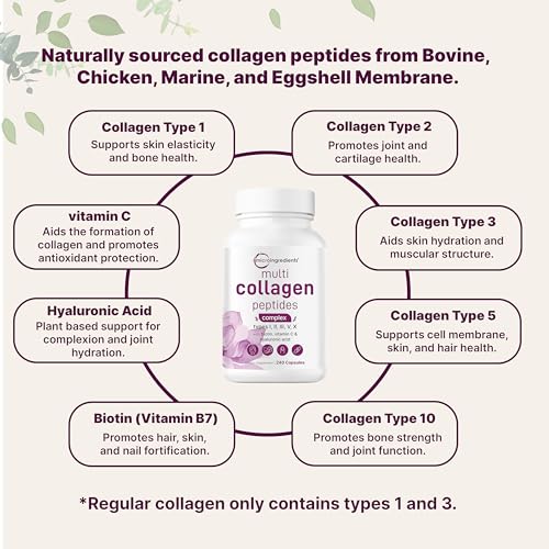 Micro Ingredients 2 Pack Multi Collagen Pills for Women & Men  480 Capsules   Type I  II  III  V  X   Hydrolyzed Peptides with Biotin  Hyaluronic Acid & Vitamin C   Hair  Skin  Nail & Joint Support