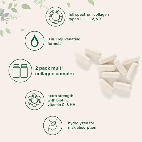 Micro Ingredients 2 Pack Multi Collagen Pills for Women & Men  480 Capsules   Type I  II  III  V  X   Hydrolyzed Peptides with Biotin  Hyaluronic Acid & Vitamin C   Hair  Skin  Nail & Joint Support