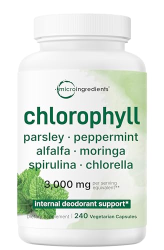 Micro Ingredients Chlorophyll Super Greens Complex   240 Veggie Capsules with Parsley  Moringa  Spirulina  Chlorella & More   Internal Deodorant  Detox & Immune Support   Gluten Free  No Additives