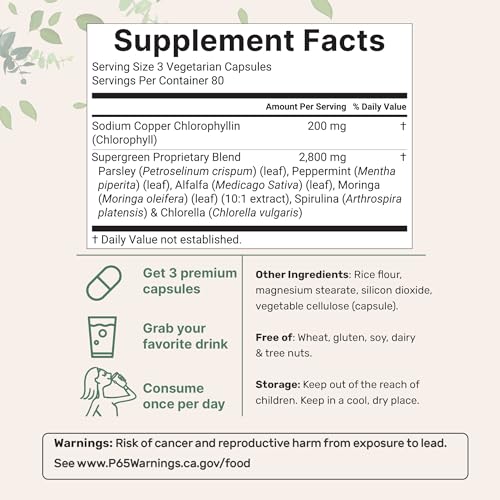 Micro Ingredients Chlorophyll Super Greens Complex   240 Veggie Capsules with Parsley  Moringa  Spirulina  Chlorella & More   Internal Deodorant  Detox & Immune Support   Gluten Free  No Additives