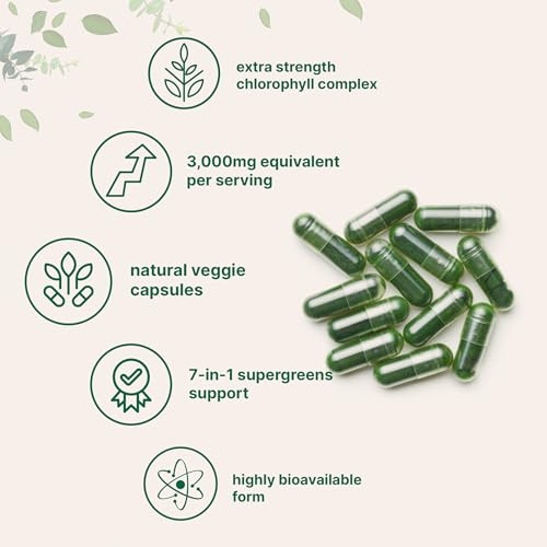 Micro Ingredients Chlorophyll Super Greens Complex   240 Veggie Capsules with Parsley  Moringa  Spirulina  Chlorella & More   Internal Deodorant  Detox & Immune Support   Gluten Free  No Additives