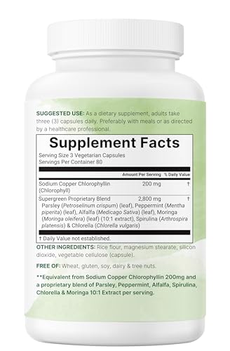 Micro Ingredients Chlorophyll Super Greens Complex   240 Veggie Capsules with Parsley  Moringa  Spirulina  Chlorella & More   Internal Deodorant  Detox & Immune Support   Gluten Free  No Additives